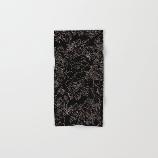 Pink coral tan black floral illustration pattern Hand & Bath Towel