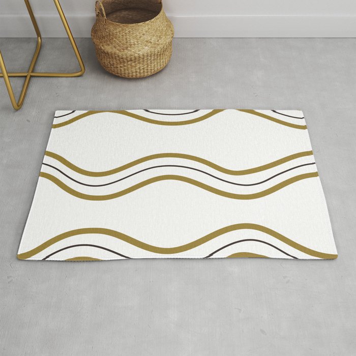 Beige and black  waves on white background. Rug