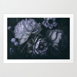 Midnight Garden Moody Baroque Floral Symphony Blue Art Print