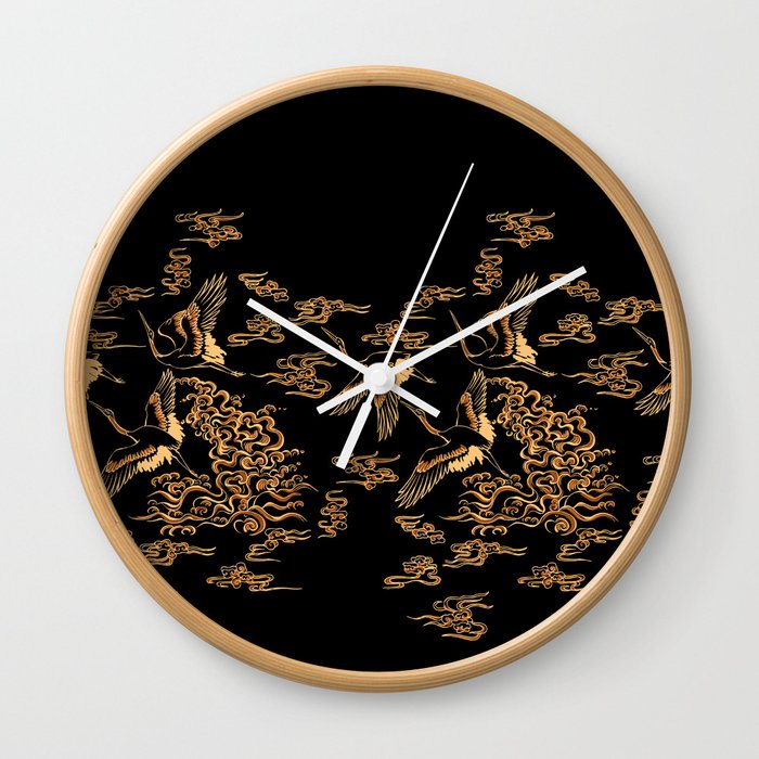 Crane and clouds Wall Clock