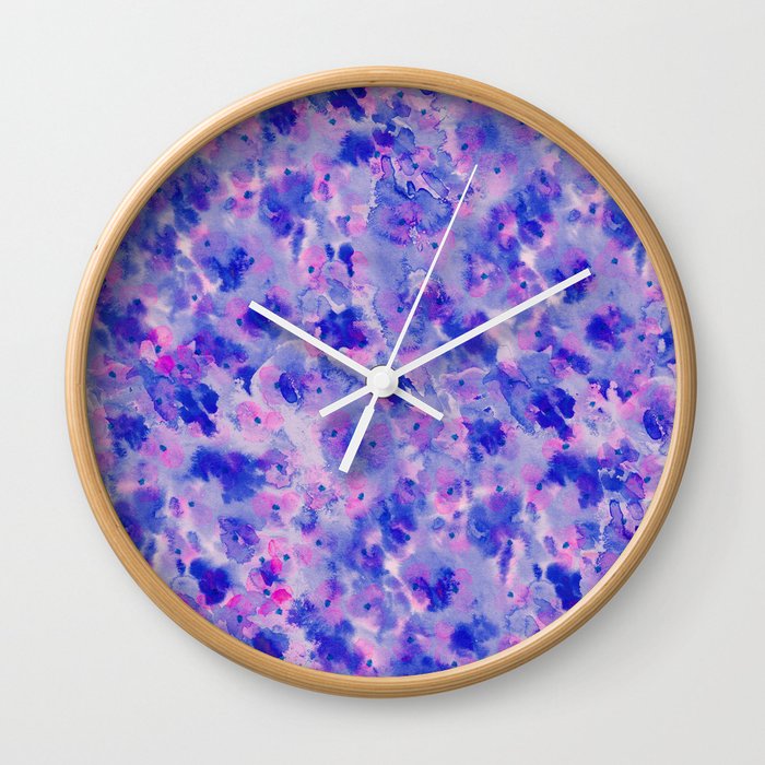 Hand painted navy blue pink watercolor floral pattern Wall Clock