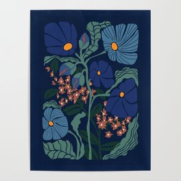 Klimt flower dark blue Poster