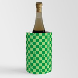 Monochromatic Green Smiley Face Checkerboard Wine Chiller