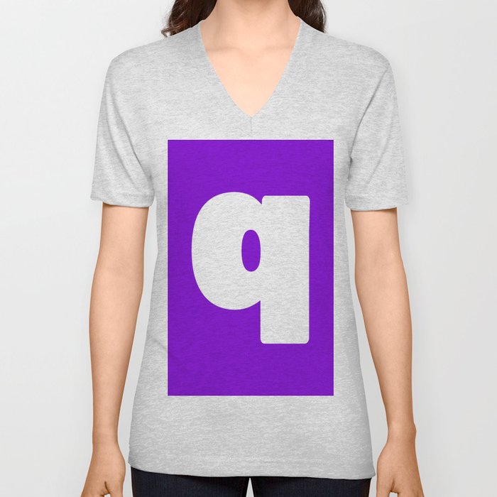 q (White & Violet Letter) V Neck T Shirt