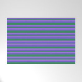 [ Thumbnail: Purple, Slate Blue, and Sea Green Colored Lined Pattern Welcome Mat ]