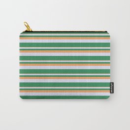 [ Thumbnail: Brown, Lavender, and Sea Green Colored Lines Pattern Carry-All Pouch ]