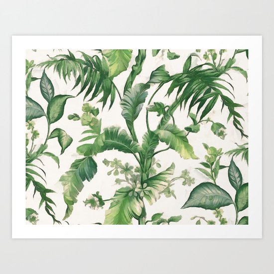 Green tropical leaves Art Print