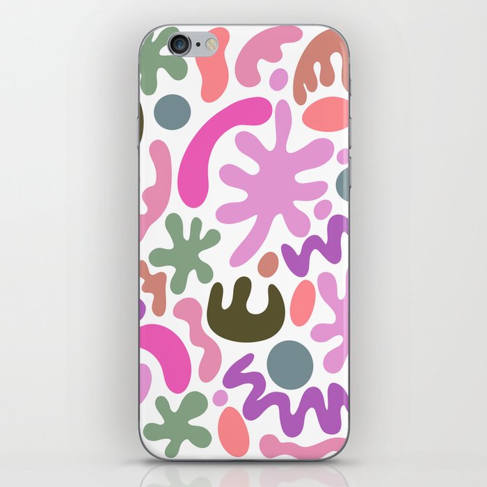 Squiggly Summer Leaves - Pink Green Coral iPhone Skin