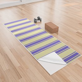 [ Thumbnail: Pale Goldenrod and Slate Blue Colored Striped/Lined Pattern Yoga Towel ]