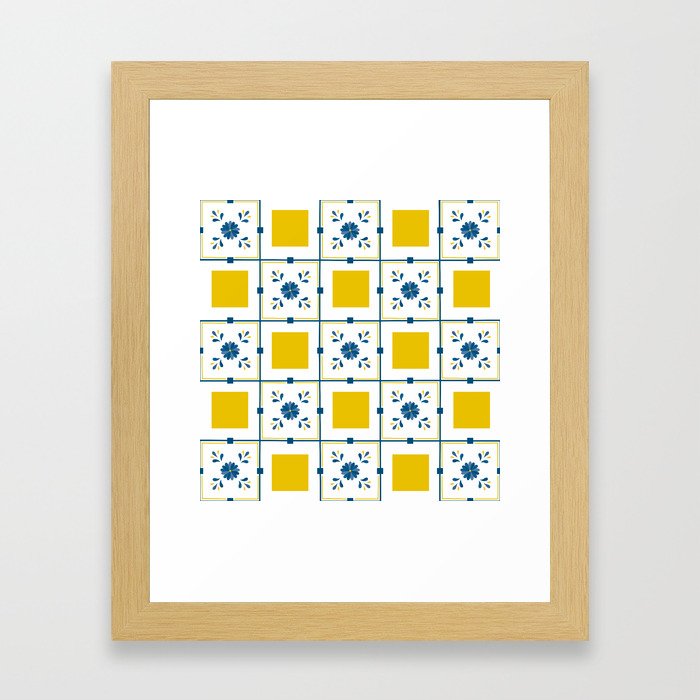 Talavera, blue and yellow flowers Framed Art Print