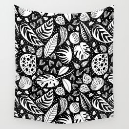 An assortment of black-and-white leaves Wall Tapestry
