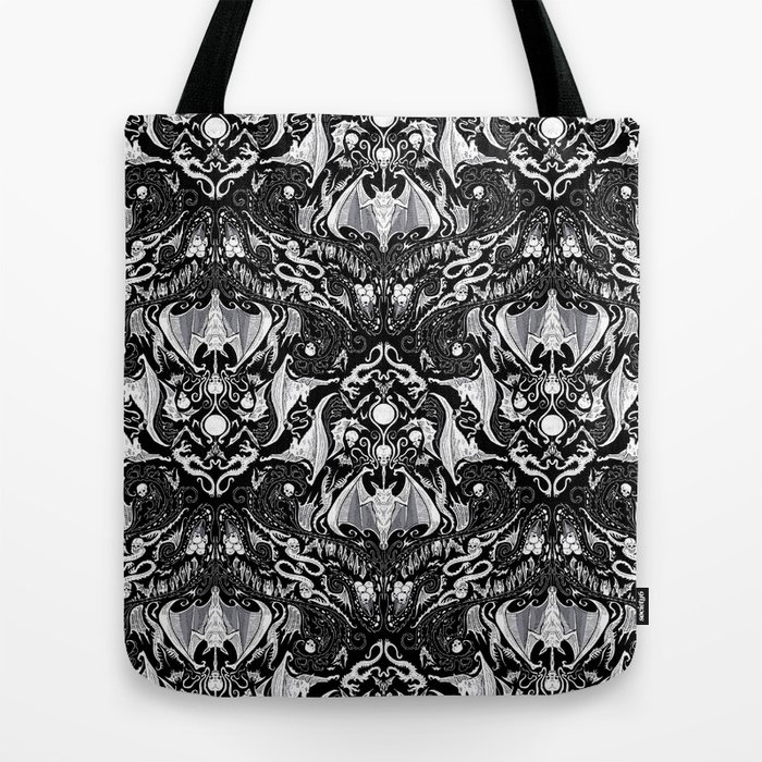 Bats and Filigree - Black and White Tote Bag by Aurelio Voltaire