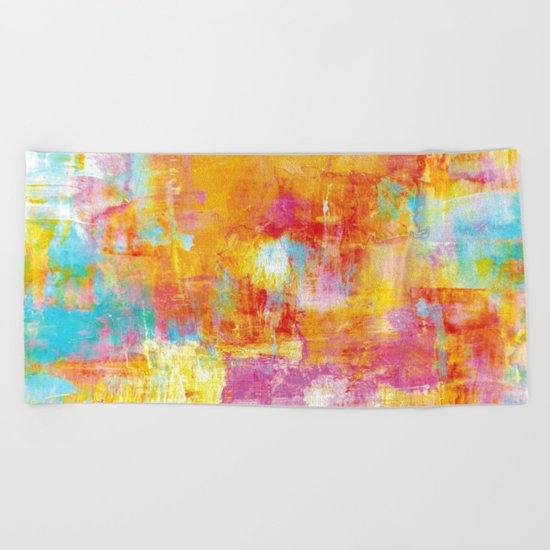 OFF THE GRID Colorful Pastel Neon Abstract Watercolor Acrylic Textural Art Painting Nature Rainbow Beach Towel