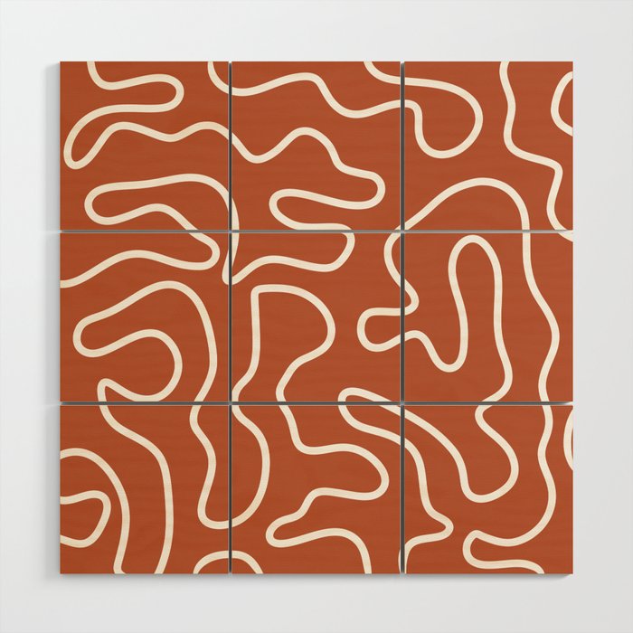 Squiggle Maze Minimalist Abstract Pattern in Clay Rust Terracotta Wood Wall Art