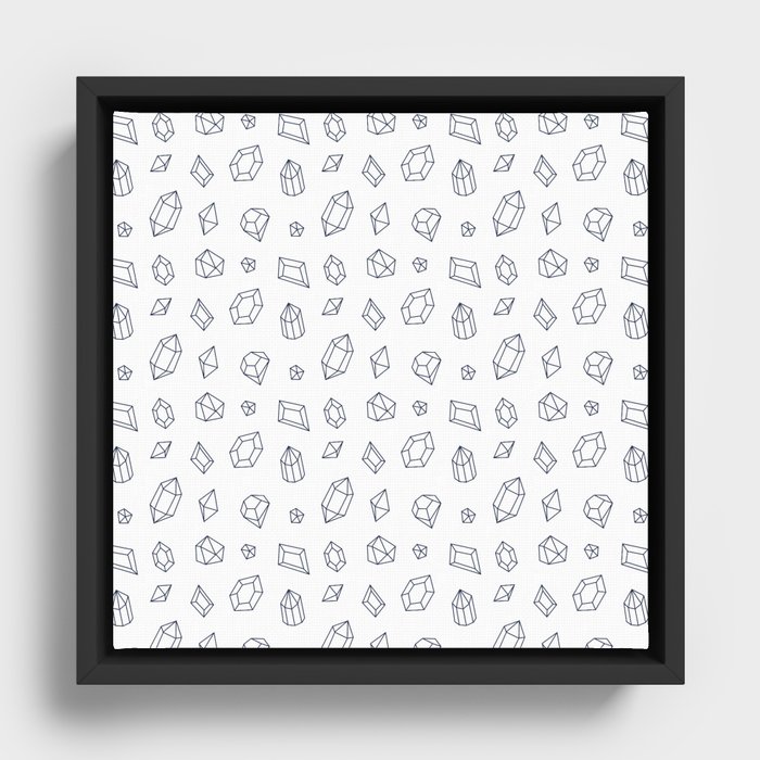 Navy Blue Gems Pattern Framed Canvas