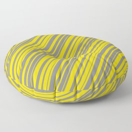 [ Thumbnail: Gray & Yellow Colored Lined Pattern Floor Pillow ]
