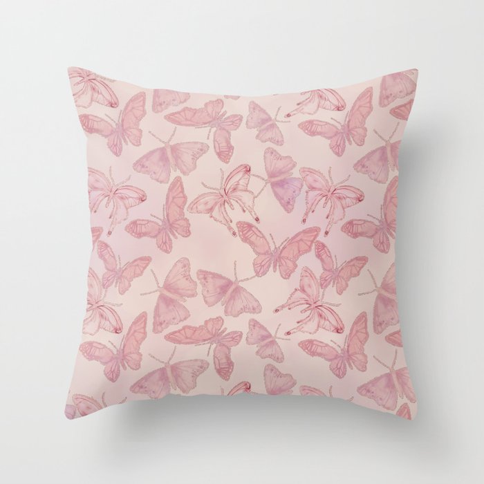 Butterfly Pattern soft pink pastel Throw Pillow