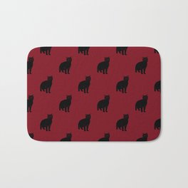 Kitty cat (black on red) Bath Mat | Vector, Witch, Black, Blackcat, Cat, Meow, Familiar, Graphicdesign, Salem, Pattern 