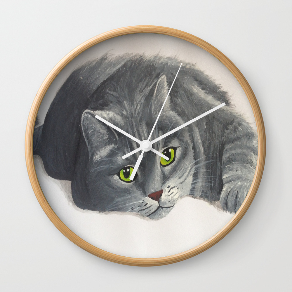 Grey Cat Painting Wall Clock By Iifox Hugsii Society6