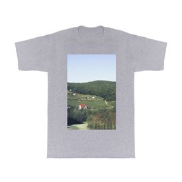 Idilic farm by the forest T Shirt | Road, Digital Manipulation, Outdoors, Countryside, Village, Photo, Bush, Summer, Nature, Roof 