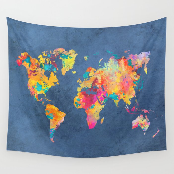 World Map Blue 2061 Wall Tapestry By Jbjart