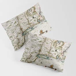 1664 New York - New Amsterdam with Connecticut, Rhode Island, Cape Cod and New England - New Netherland Vintage Map illustration Pillow Sham