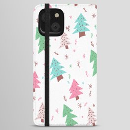 Modern pink green blue christmas tree snowflakes illustration pattern iPhone Wallet Case