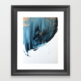 A Minimal Sapphire and Gold Abstract piece in blue white and gold by Alyssa Hamilton Art  Framed Art Print