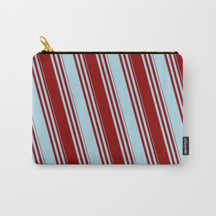 Dark Red & Light Blue Colored Striped Pattern Carry-All Pouch