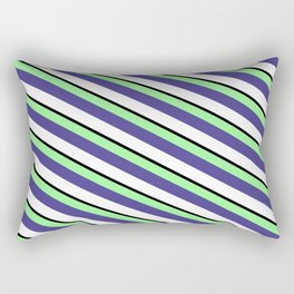 [ Thumbnail: Green, Dark Slate Blue, White & Black Colored Striped Pattern Rectangular Pillow ]