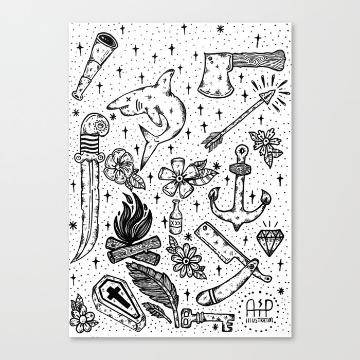 Tattoo Flash Sheet Canvas Print