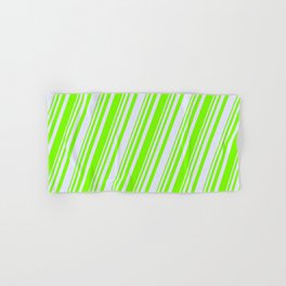 [ Thumbnail: Green & Lavender Colored Striped/Lined Pattern Hand & Bath Towel ]