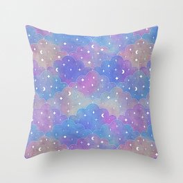 Dreaming Above the Clouds and Stars Watercolor Pattern Throw Pillow