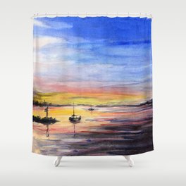 Beautiful Sunset Watercolor Painting Shower Curtain