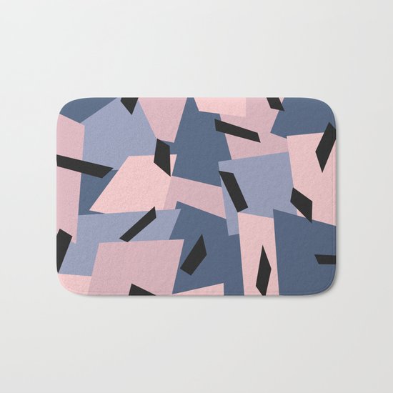 Patches Abstract Pattern Black, Blue, Pink, Gray Bath Mat