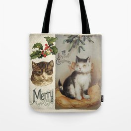 Merry Catmas vintage cat xmas illustration Tote Bag
