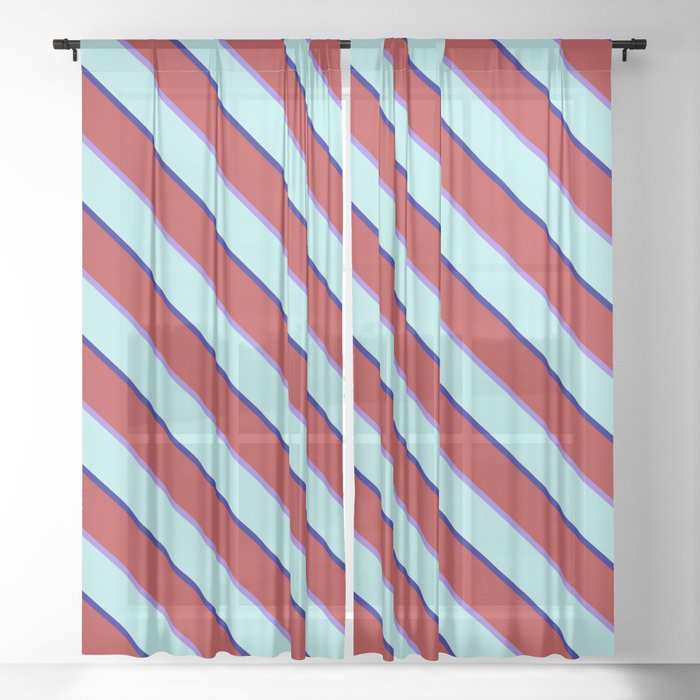 Red, Purple, Turquoise & Blue Colored Lined/Striped Pattern Sheer Curtain