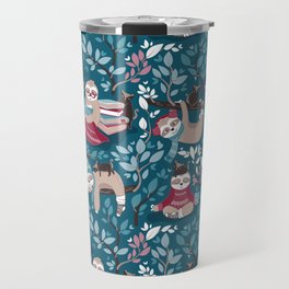 Hygge sloth // turquoise and red Travel Mug