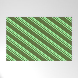 [ Thumbnail: Green and Dark Olive Green Colored Striped Pattern Welcome Mat ]
