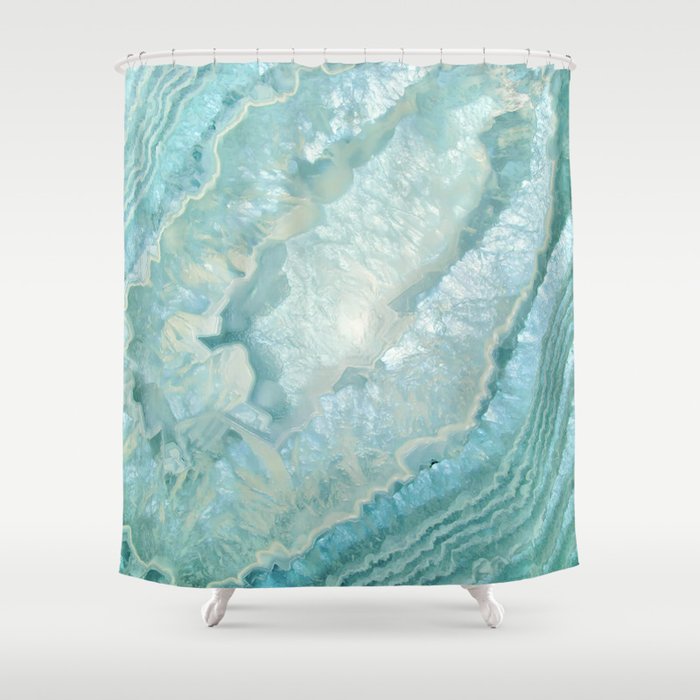 Quot Aquamarine Pastel And Teal Agate Crystal Quot Shower Curtain