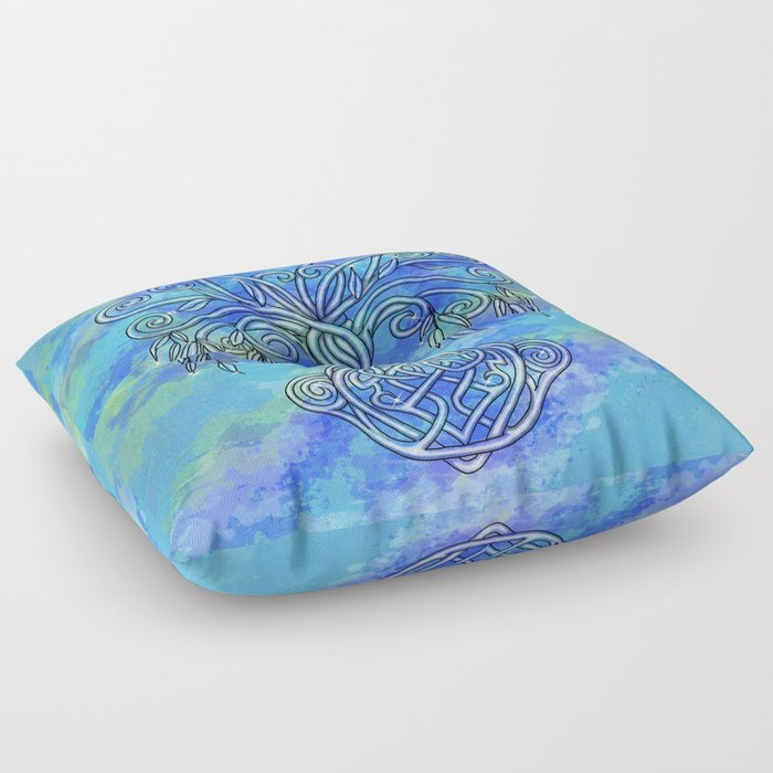 Celtic Tree of Life Sky Colored Floor Pillow