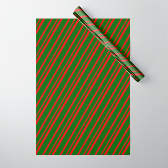 Dark Green & Red Colored Lines Pattern Wrapping Paper