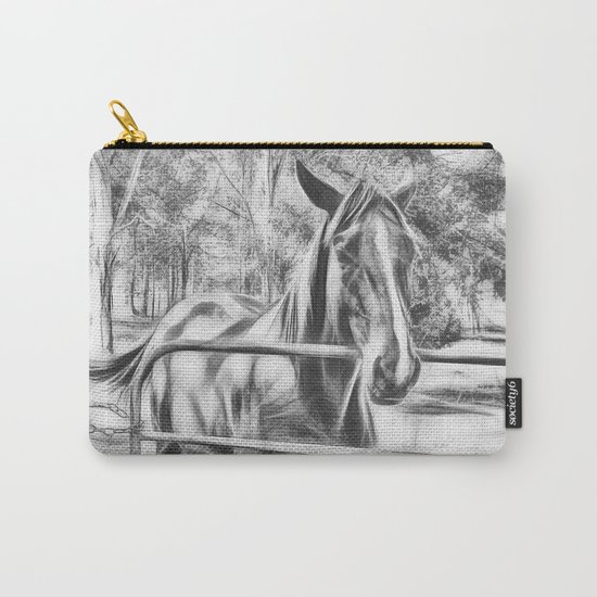 Calm horse standing near gate in Queensland Carry-All Pouch