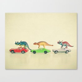 Dinosaurs Ride Cars Canvas Print