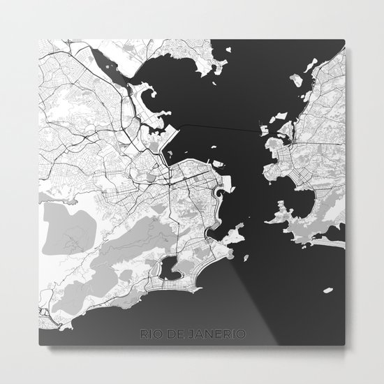 Rio de Janeiro City Map Gray Metal Print