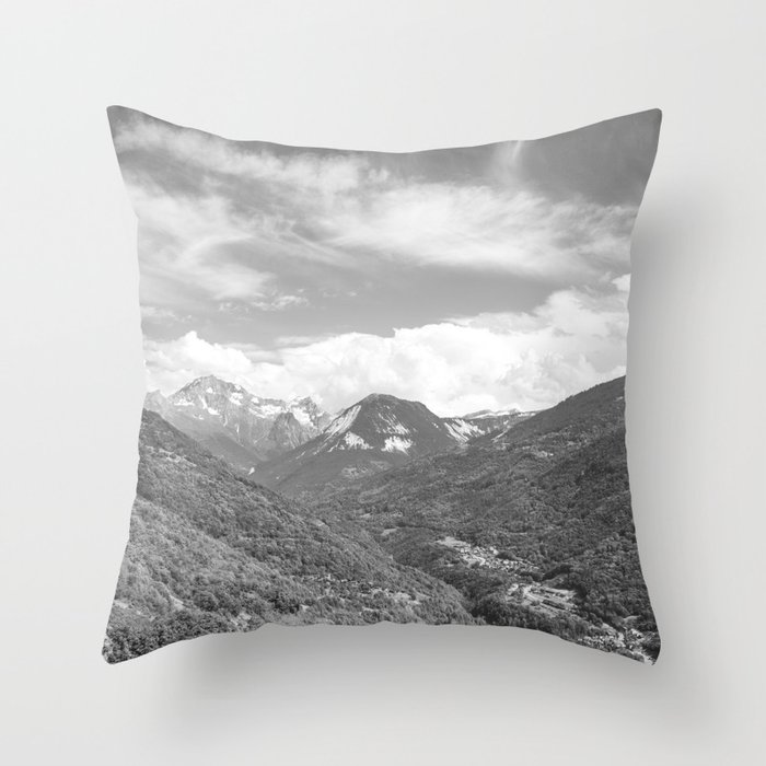 Mountains in the French alps art print- black and white landscape and travel photography Throw Pillow