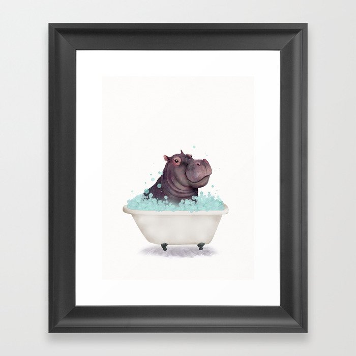 Hippo in the Bathtub  Framed Art Print
