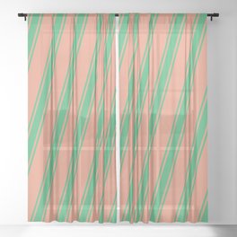 [ Thumbnail: Dark Salmon and Sea Green Colored Striped Pattern Sheer Curtain ]