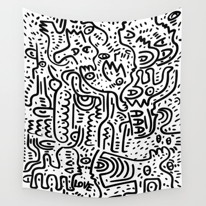 Street Art Graffiti Love Black And White Wall Tapestry By