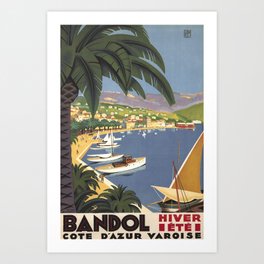 vintage placard Bandol Art Print | Graphicdesign, Bandol, Cote, Varoise, Azur, Frankreich, Digital, Typography, France 